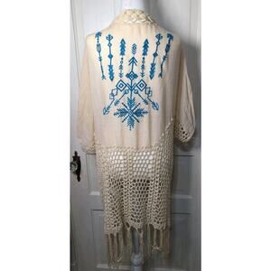 Kori America Embroidered Boho Kimono Aztec Tribal Fringe S/M Woman's (755)